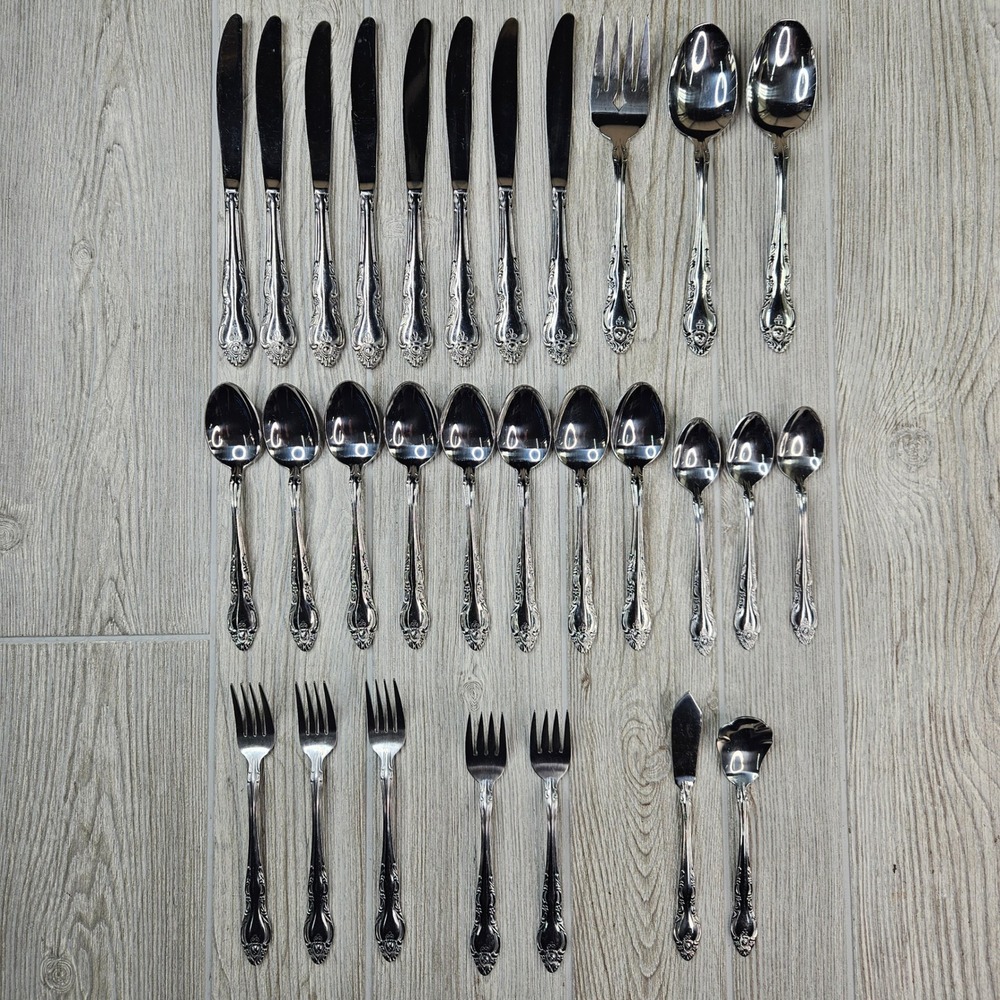 Northland Stainless Malmaison Flatware Set 29 Pcs Ornate Floral Korea Silverware